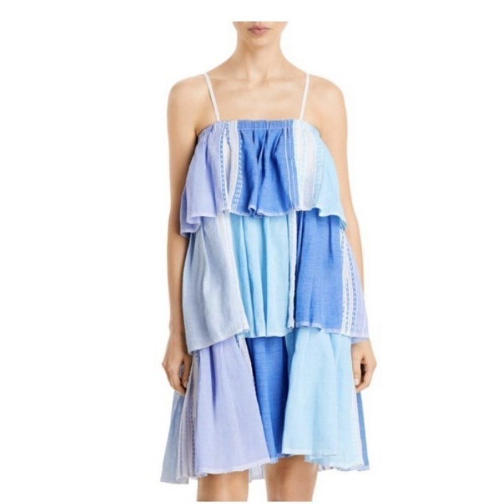 Lemlem Womens Esthal Colorblock Short Dress Swim Cover-Up Blue Xs $495, Swim New